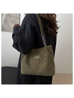 ZELION - Green Corduroy Chain Tote Bag