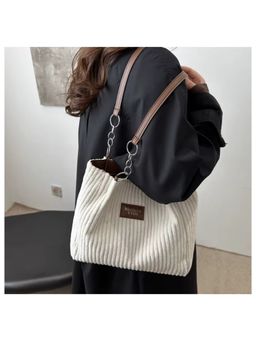 ZELION - White Corduroy Chain Tote Bag