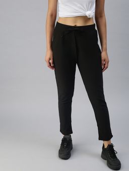 SHOWOFFFF - Women Slim Fit Black Solid Track Pants