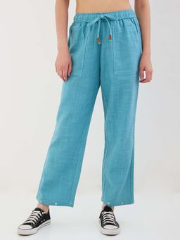 Spykar - Blue Solid High Waist Trouser