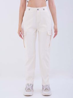 Spykar - Off White Solid Mid Waist Trouser
