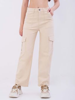 Spykar - Beige Solid High Waist Trouser