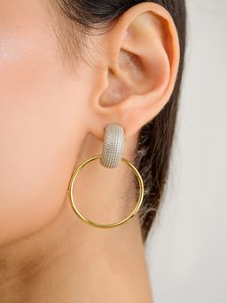 METALM - Gold Finish Circle Stud Earrings in 925 Silver - Wedding and Party Wear Jewelry for Women