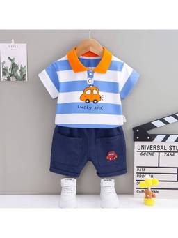 KIDNIP - Boys Cotton Blend Graphic Orange T-Shirt With Shorts