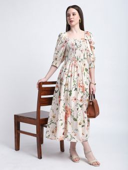 R&B - Cream Floral Regular Women Dress