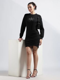 Calvin Klein - Women Black Cotton Crew Neck Bodycon Dress