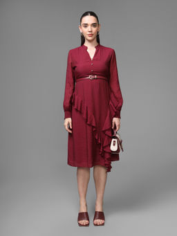Kazo - Wine Athena Dress W Belt