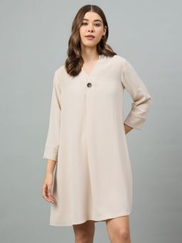 Style Quotient - Women Beige Poly Viscose Smart Casual Dress
