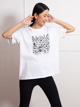 Twenty Dresses by Nykaa Fashion - White Graphic Print Round Neck Oversized Pride T Shirt