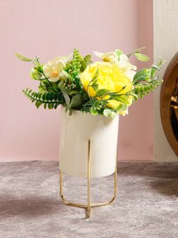 Tayhaa - Highly Attractive White Pot and Golden Stand with Artificial Plant