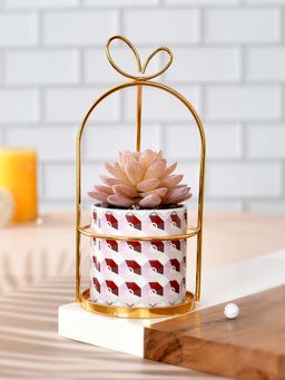 Tayhaa - Artificial Flower with Ceramic Planter In A Golden Stand