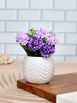 Tayhaa - Artificial Lilac Hues Flowers with A White Textured Planter
