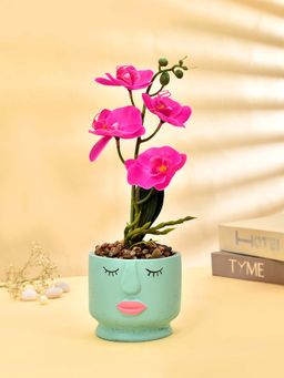 Tayhaa - Artistic Face Planter with Pink Artificial Orchids