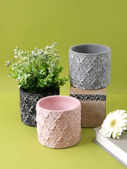 Tayhaa - Leaf Textured Ceramic Indoor Planters (Set Of 3)