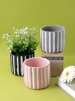 Tayhaa - Fluted Pattern Ceramic Planters (Set Of 3)