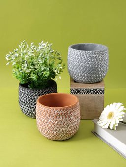 Tayhaa - Multi-Color Textured Small Planters (Set Of 3)