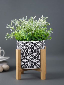 Tayhaa - Ceramic Matte Planter with Wooden Stand