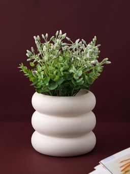 Tayhaa - Circular Disc Shape Ceramic White Planter (L)