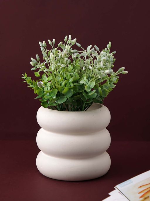 Tayhaa Circular Disc Shape Ceramic White Planter (M)