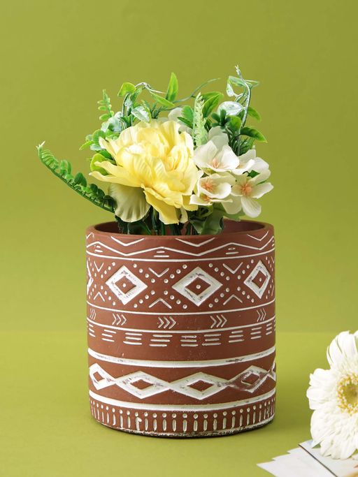 Tayhaa Engraved Pattern Ceramic Planter