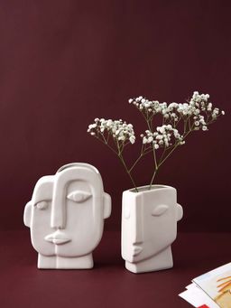 Tayhaa - White Face Like Ceramic Vase (Set Of 2)