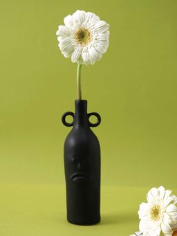 Tayhaa - Black Ceramic Face Textured Bottle Shape Vase