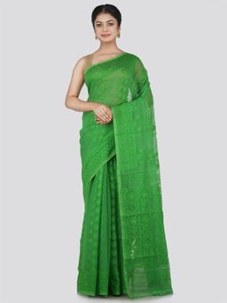 PinkLoom - Women's Soft Cotton Jamdani Saree Without Blouse Piece, Green