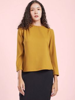 FableStreet - Mustard Solid Gather Detail Top