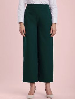 FableStreet - Bottle Green Wide Leg Trouser