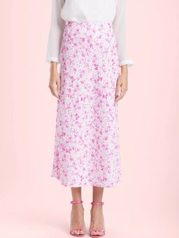 FableStreet - Pink and White Floral A-Line Skirt