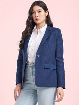 FABLE STREET - Navy Blue Linen Single Breasted Blazer
