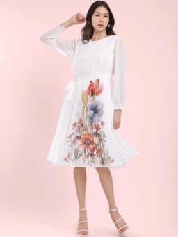 FableStreet - Floral Pleated Dress- White (Set of 2)