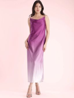 FableStreet - Stretch Satin Ombre Dress- Purple