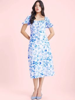 FableStreet - Women Polyester White Floral Midi Dress