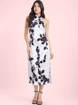 FableStreet - Women Polyester White Floral Midi Dress