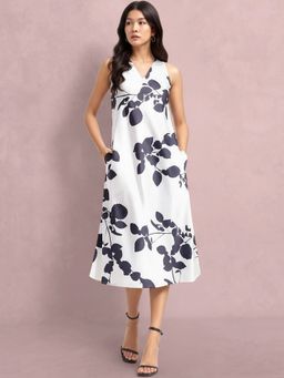 FableStreet - Women Polyester White Floral Midi Dress