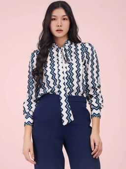 FableStreet - Women Geometric Three Fourth Sleeves Multi-Color Top