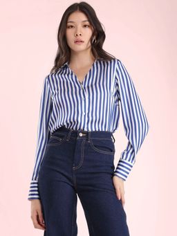 FableStreet - Blue Satin Stripes Shirt