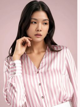 FableStreet - Pink Satin Stripes Shirt