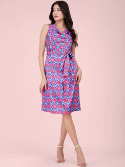 FableStreet - Satin Cowl Neck Dress - Blue