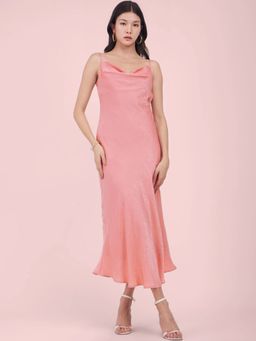 FableStreet - Satin Cowl Neck Dress - Dusty Pink
