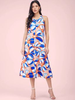 FableStreet - Floral A-line Dress - Blue