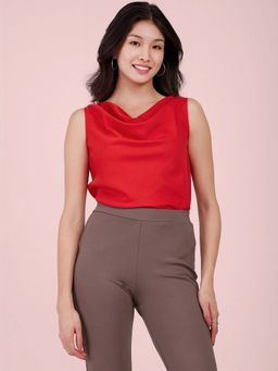 FableStreet - Red Cowl Neck Top