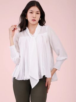 FableStreet - White Flared Pleated Top