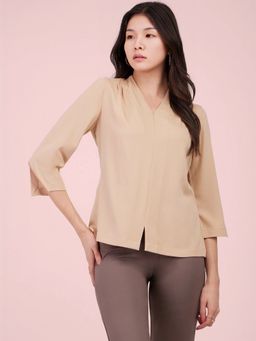 FableStreet - Beige Cutout Detail Top
