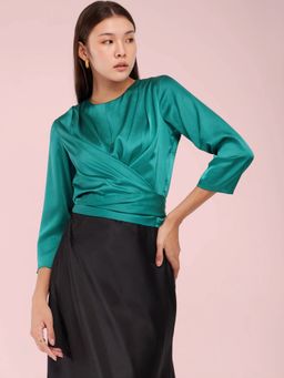 FableStreet - Satin Wrap Teal Top