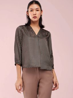 FableStreet - Satin Front Pleated Black Top