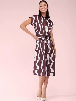 FableStreet - Satin Shirt Dress - Brown