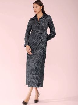 FableStreet - Satin Wrap Dress - Black