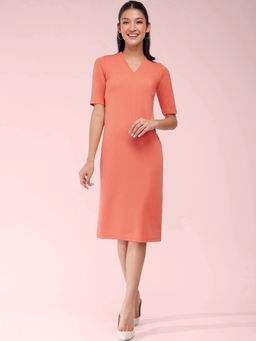 FableStreet - Short Sleeves Shift Dress - Peach